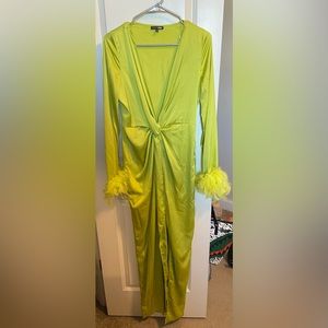 Lime green dress, sexy date night dress with high slit.